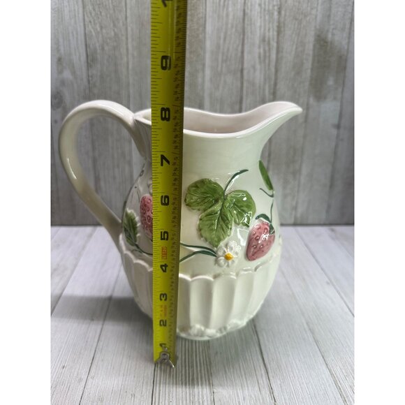 Vintage Neuwirth Pitcher Jug Porcelain Embossed Strawberry 8" Tall Portugal - Picture 3 of 6